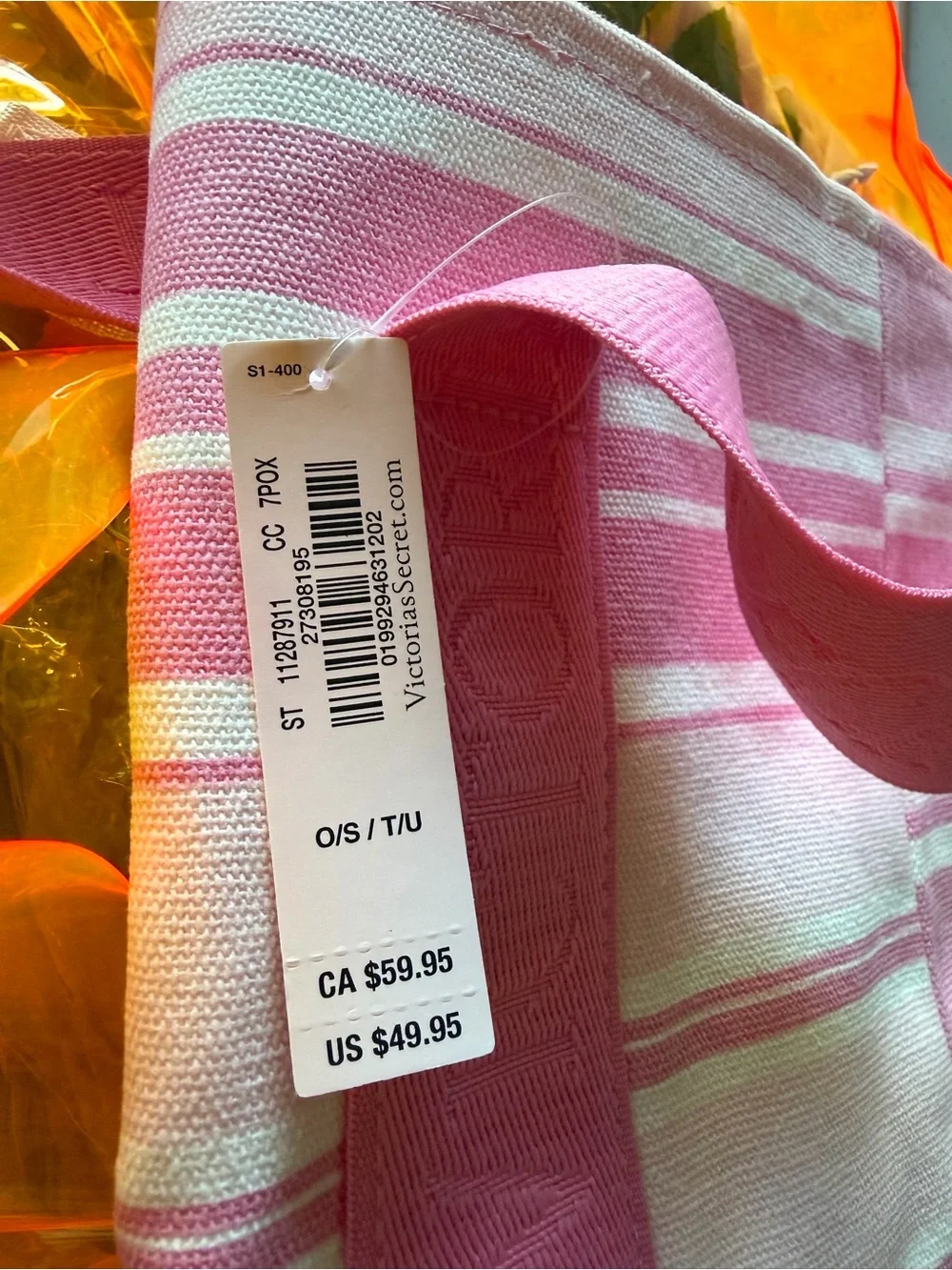 Victoria's Secret Pink and White Striped Canvas Tote